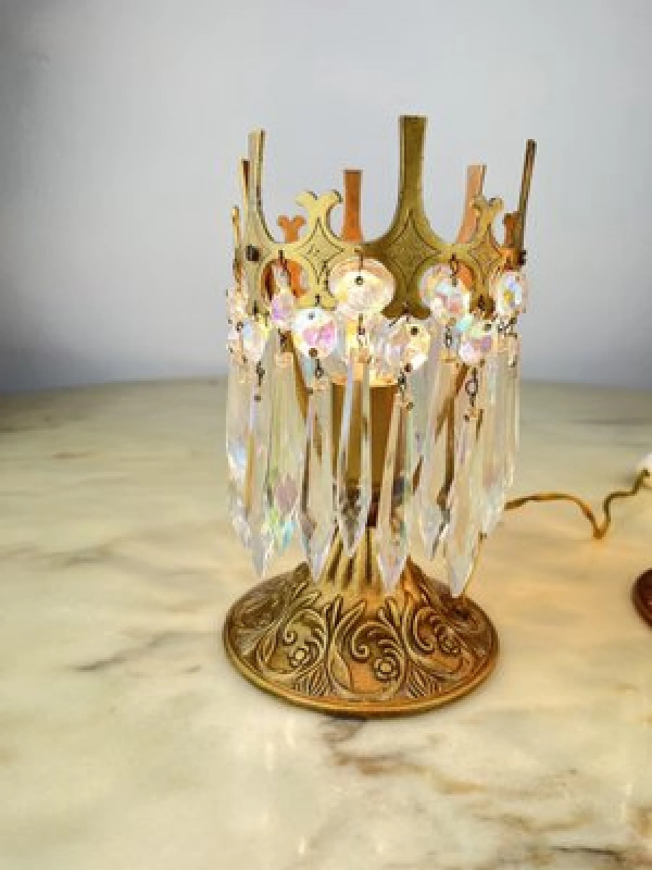 Pair of crystal and bronze bedside lamps, 1960s 4