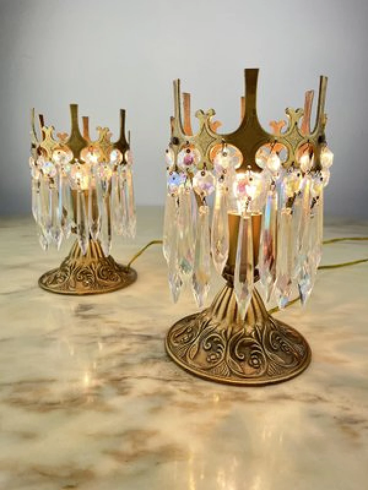 Pair of crystal and bronze bedside lamps, 1960s 5