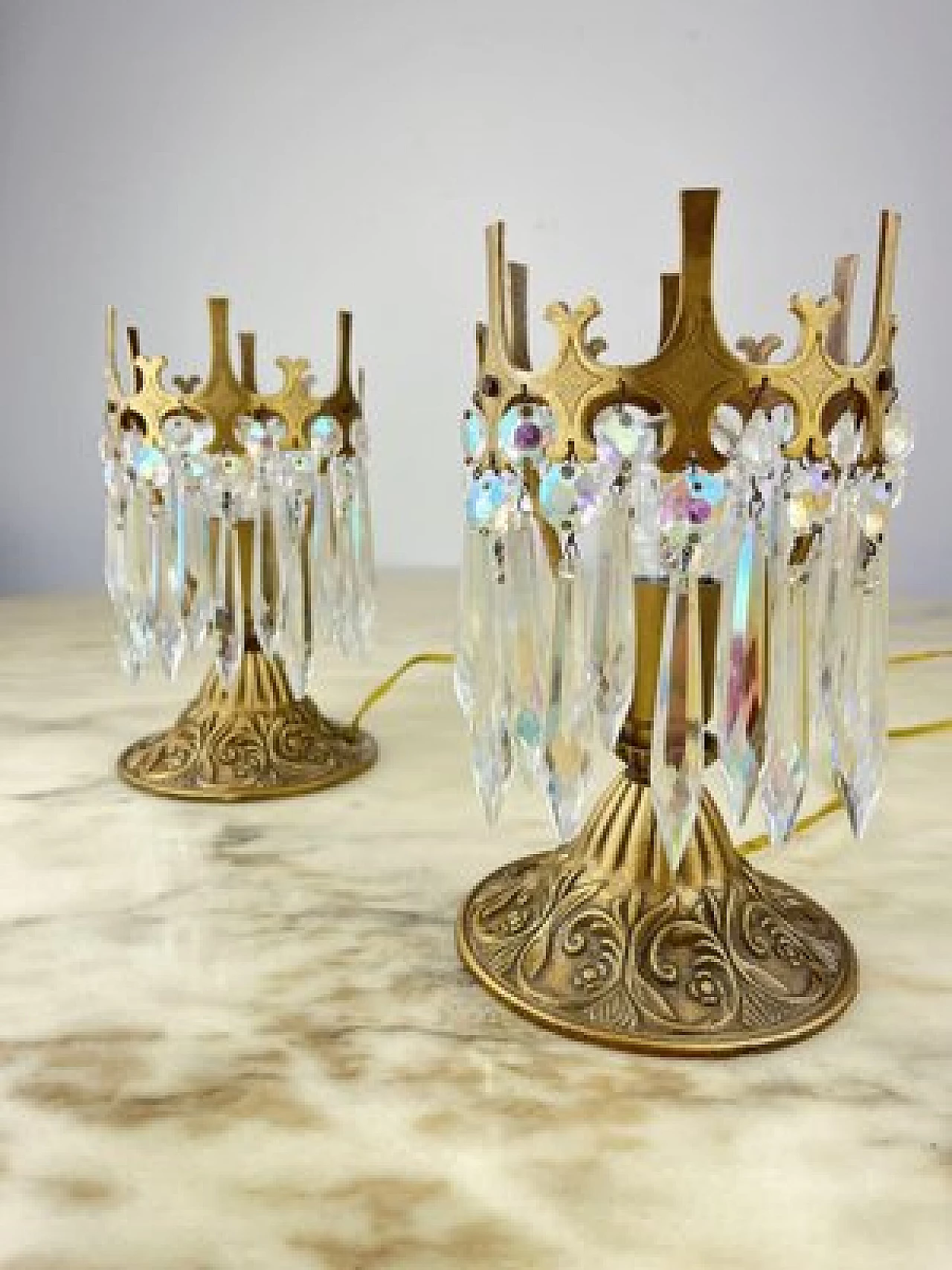 Pair of crystal and bronze bedside lamps, 1960s 6