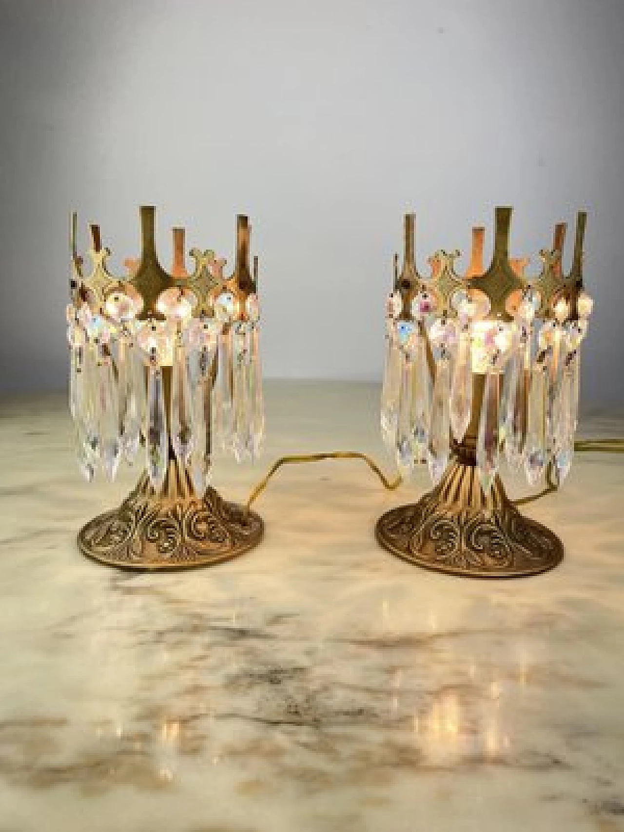 Pair of crystal and bronze bedside lamps, 1960s 7