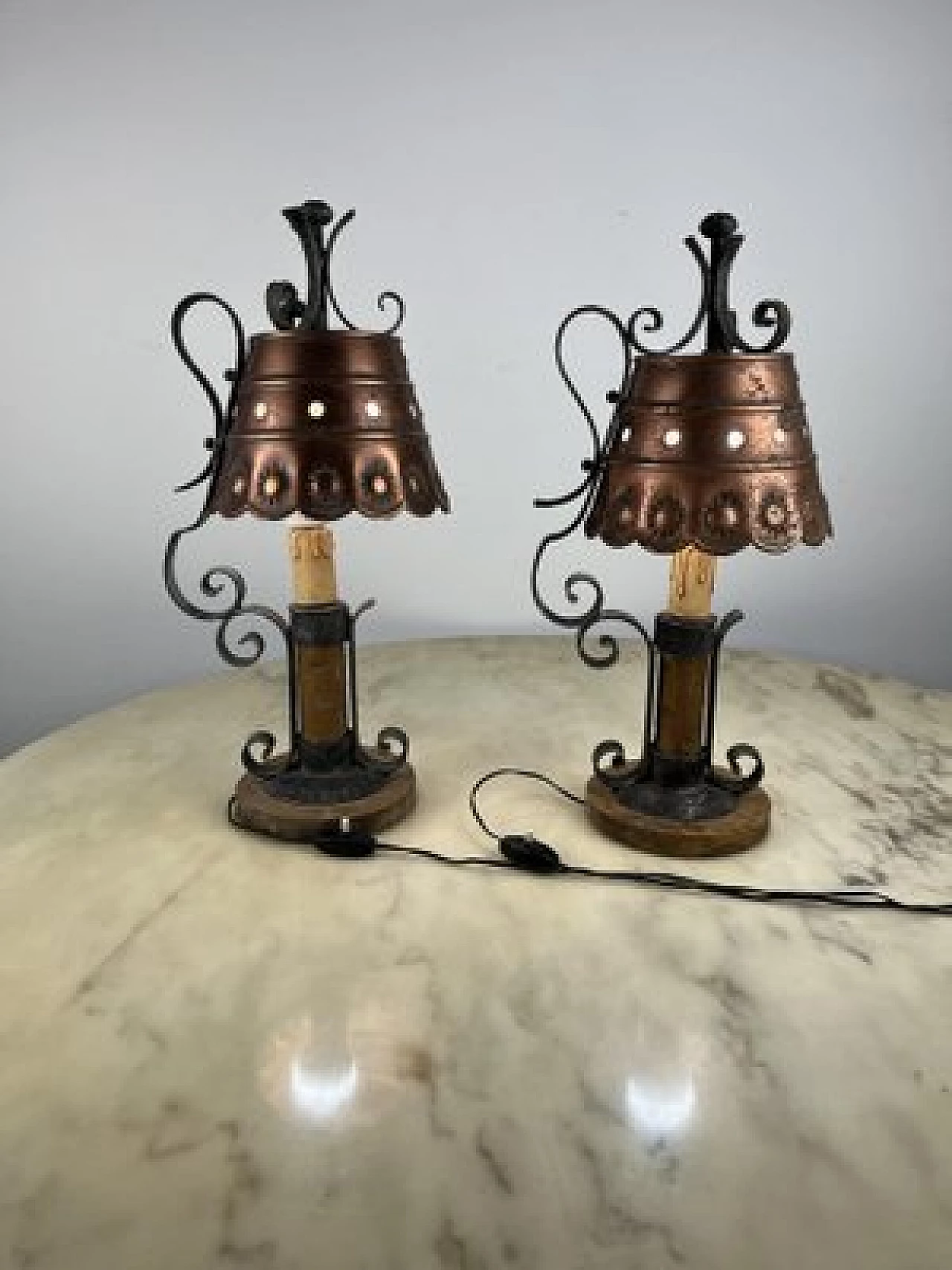 Pair of Brutalist bronze table lamps, 1960s 2