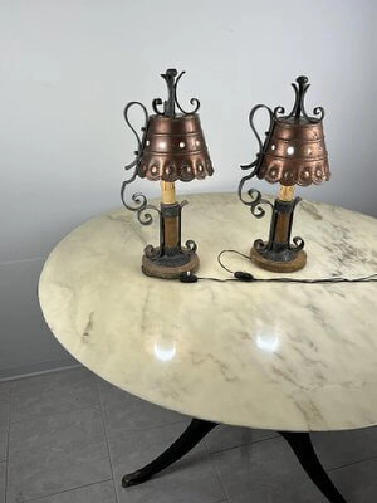 Pair of Brutalist bronze table lamps, 1960s 8