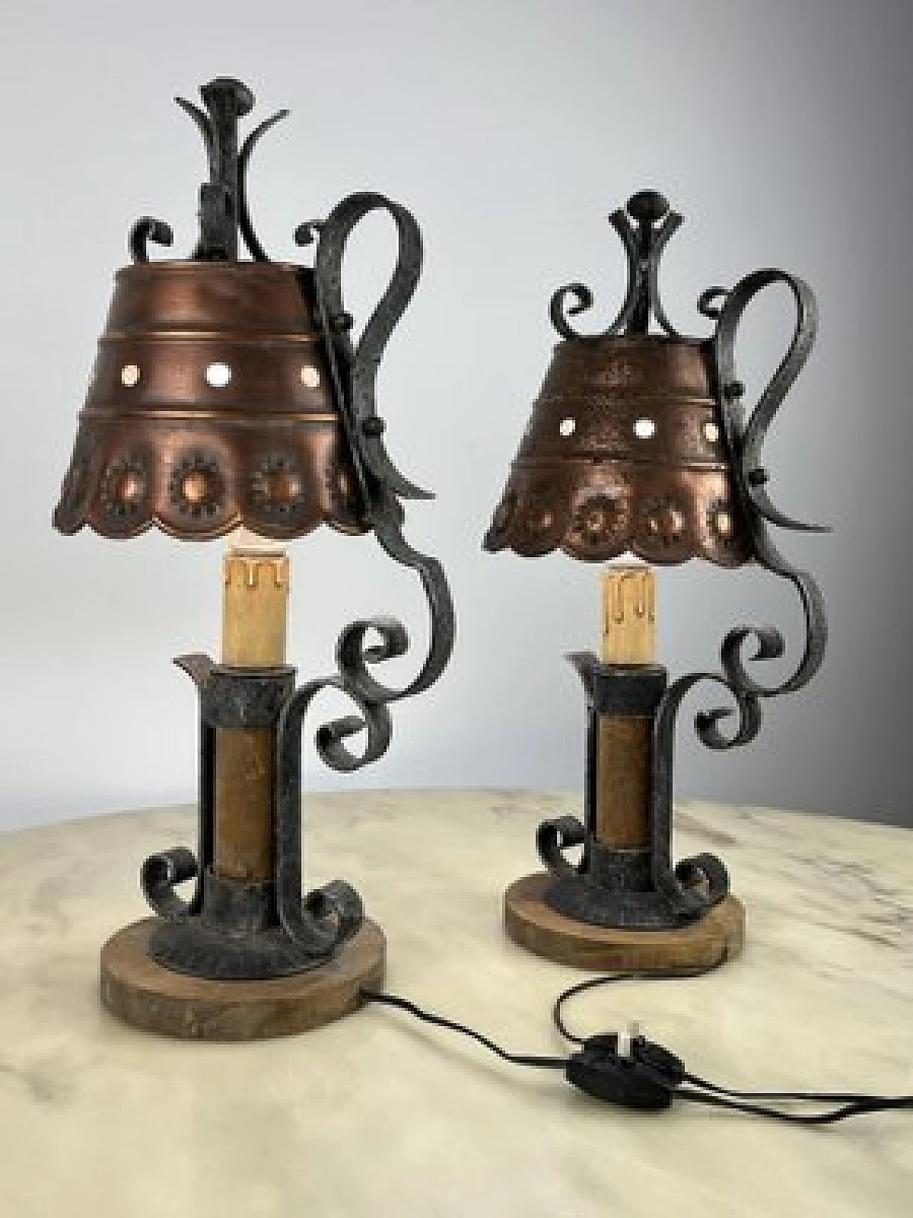 Pair of Brutalist bronze table lamps, 1960s 13