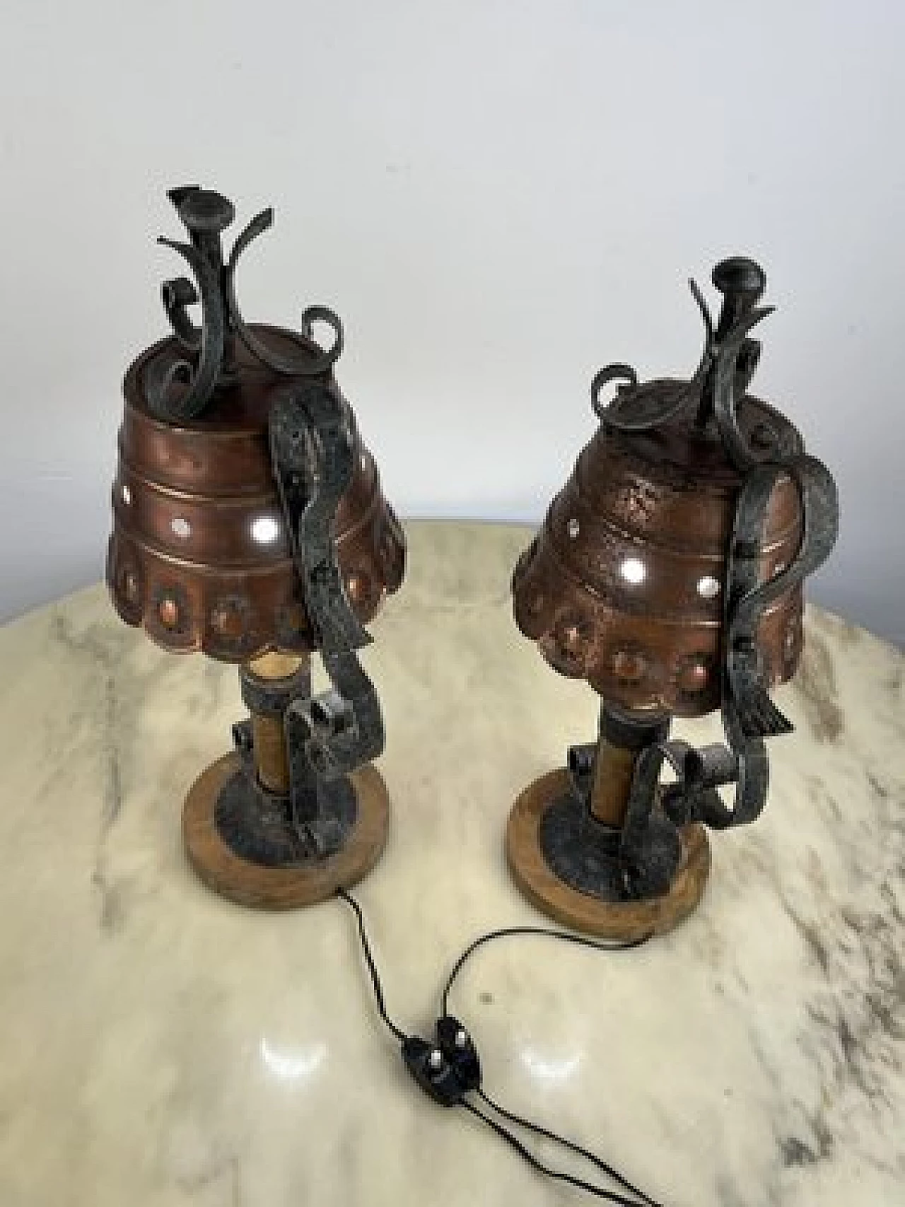 Pair of Brutalist bronze table lamps, 1960s 15