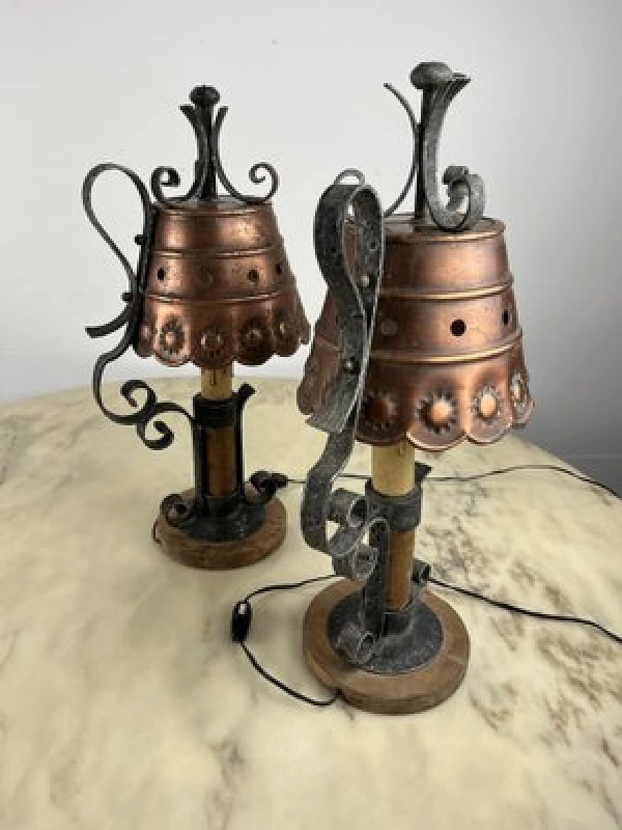 Pair of Brutalist bronze table lamps, 1960s 18