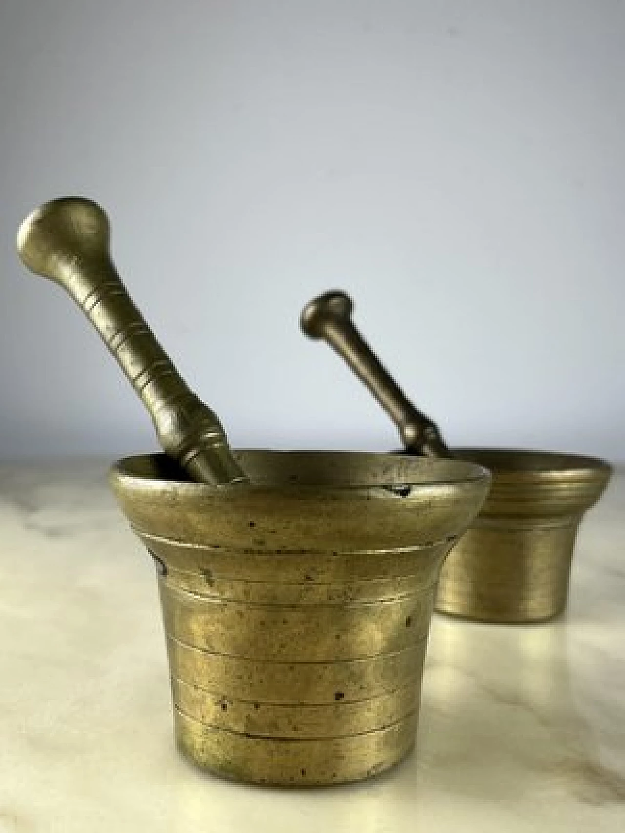 Pair of brass pesto mortars with pestle, 1950s 3