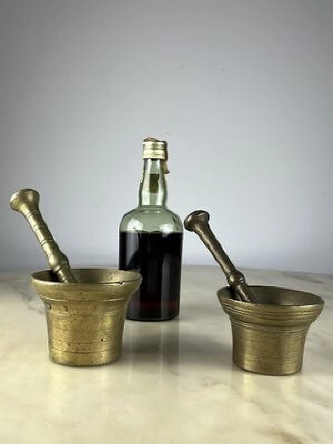 Pair of brass pesto mortars with pestle, 1950s 6