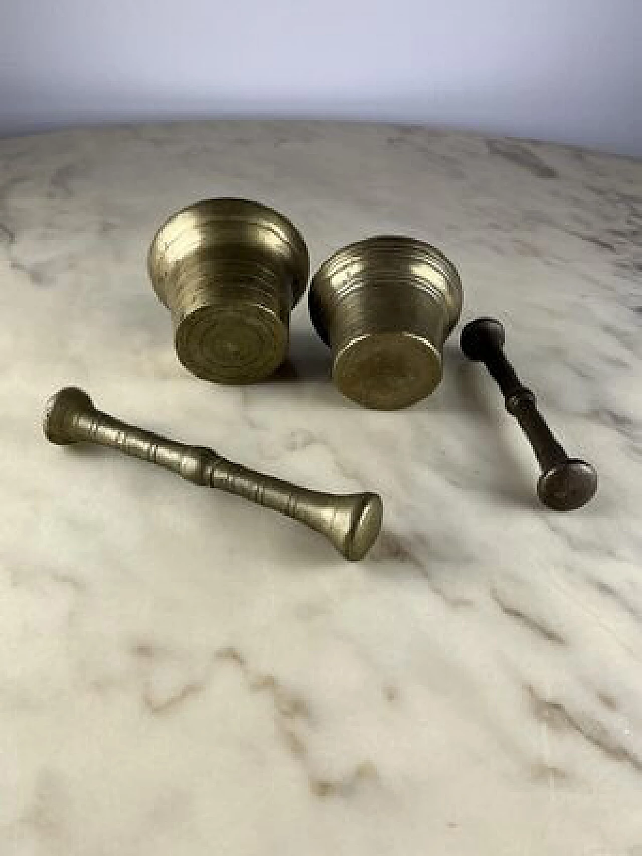 Pair of brass pesto mortars with pestle, 1950s 7