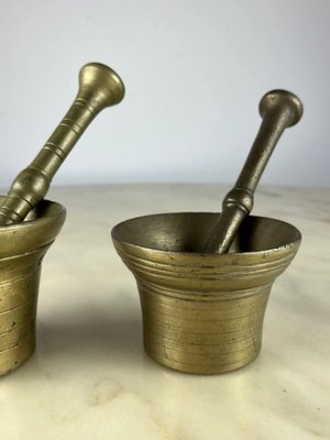 Pair of brass pesto mortars with pestle, 1950s 9