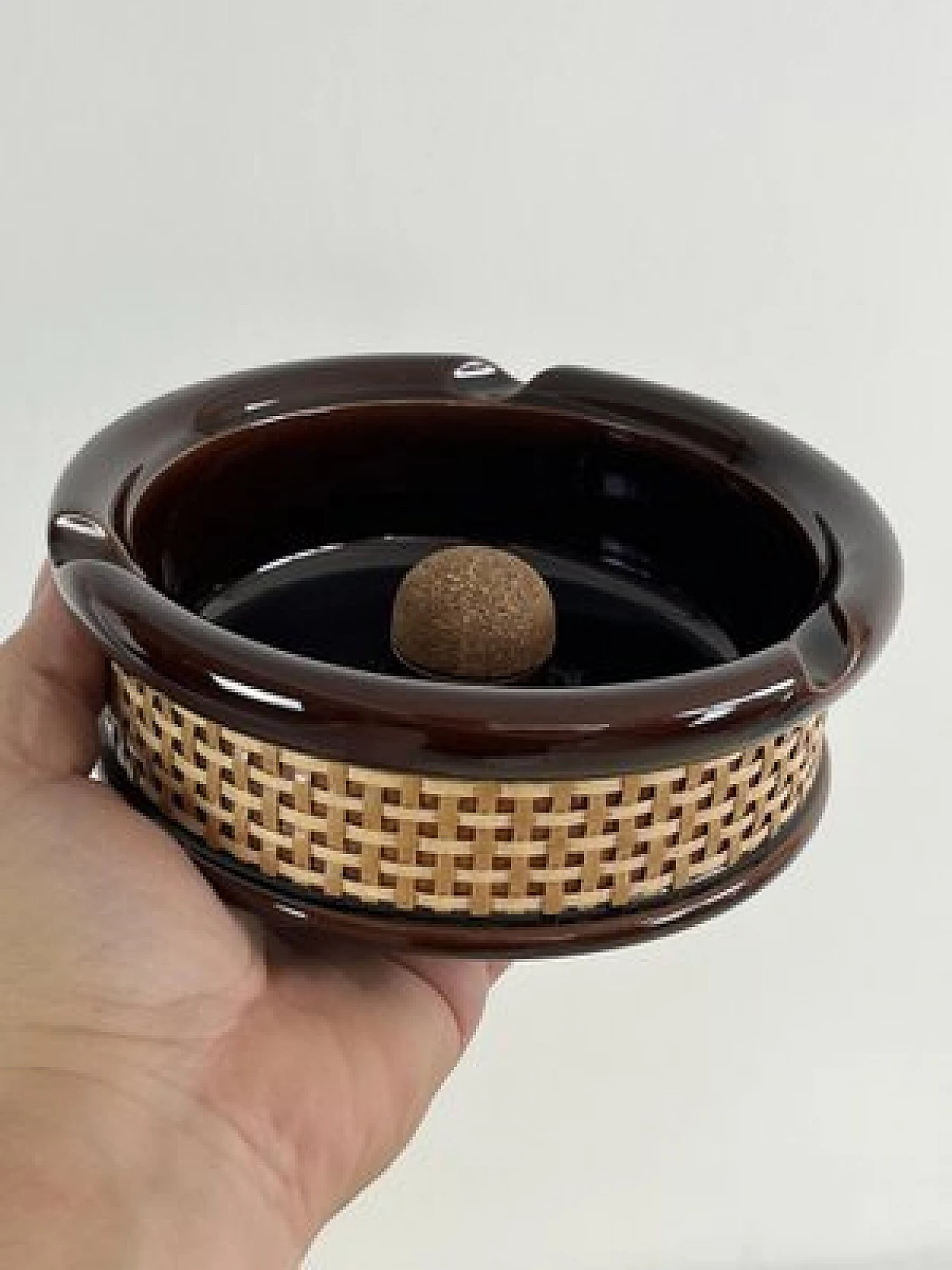 Glazed ceramic, wicker and cork ashtray, 1970s 8