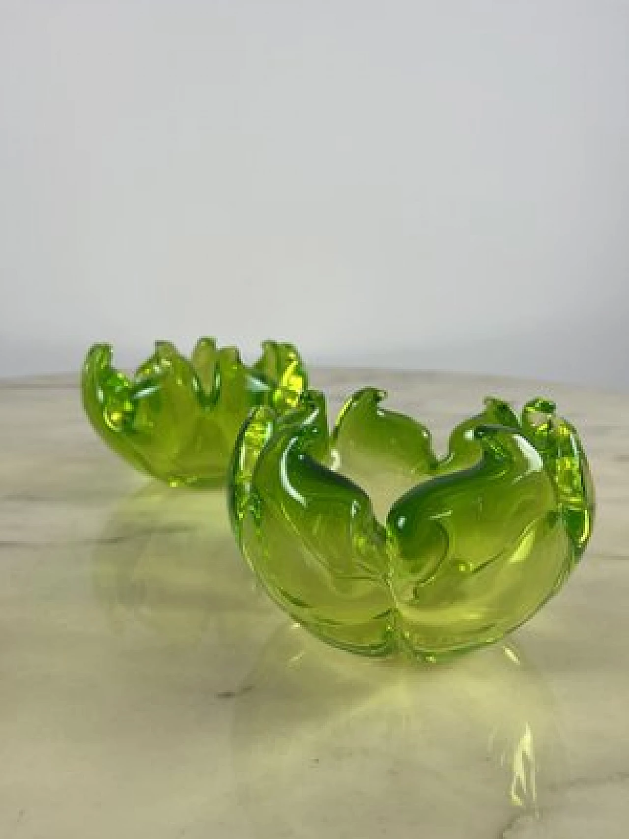 Pair of green Murano glass ashtrays, 1980s 7