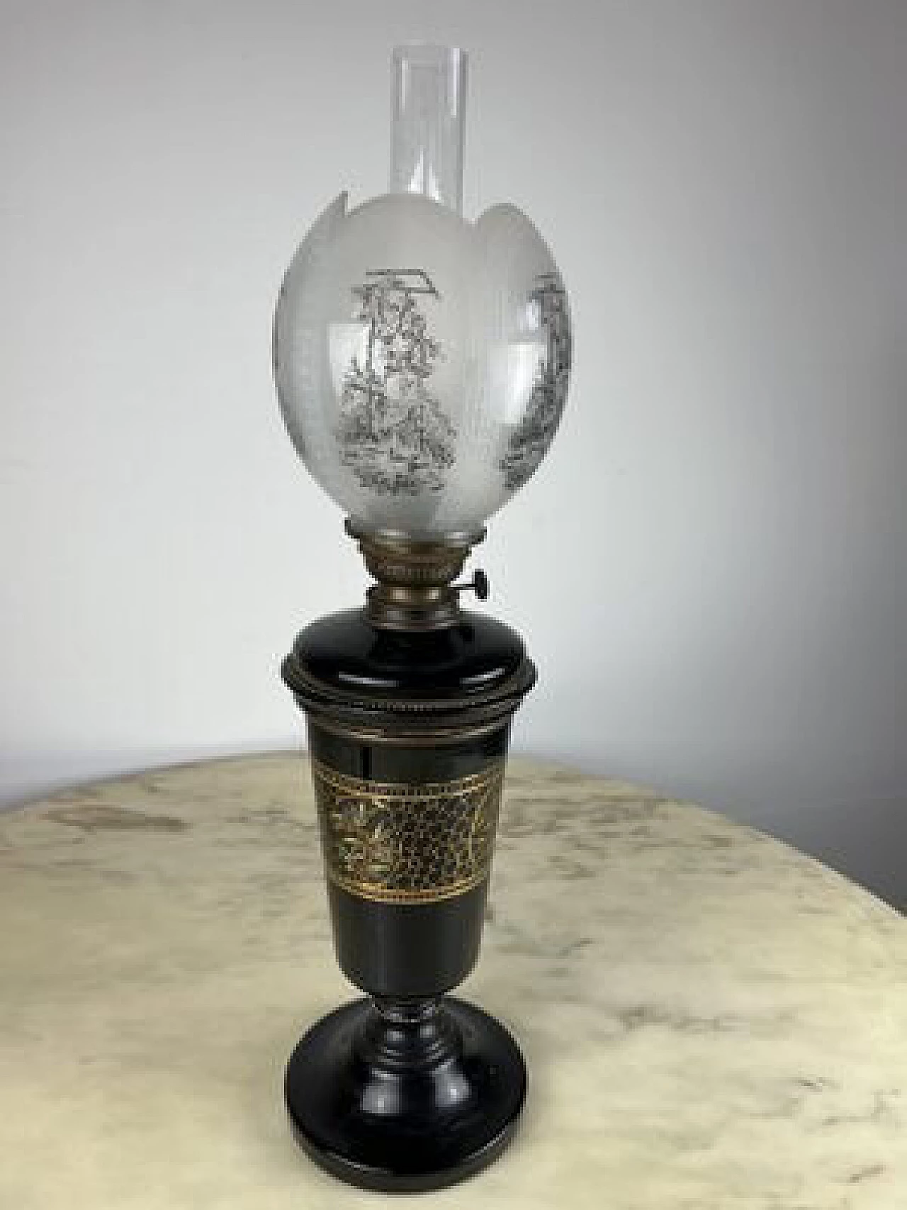 Lampada da tavolo ad olio in ceramica, bronzo e vetro, anni '30 1