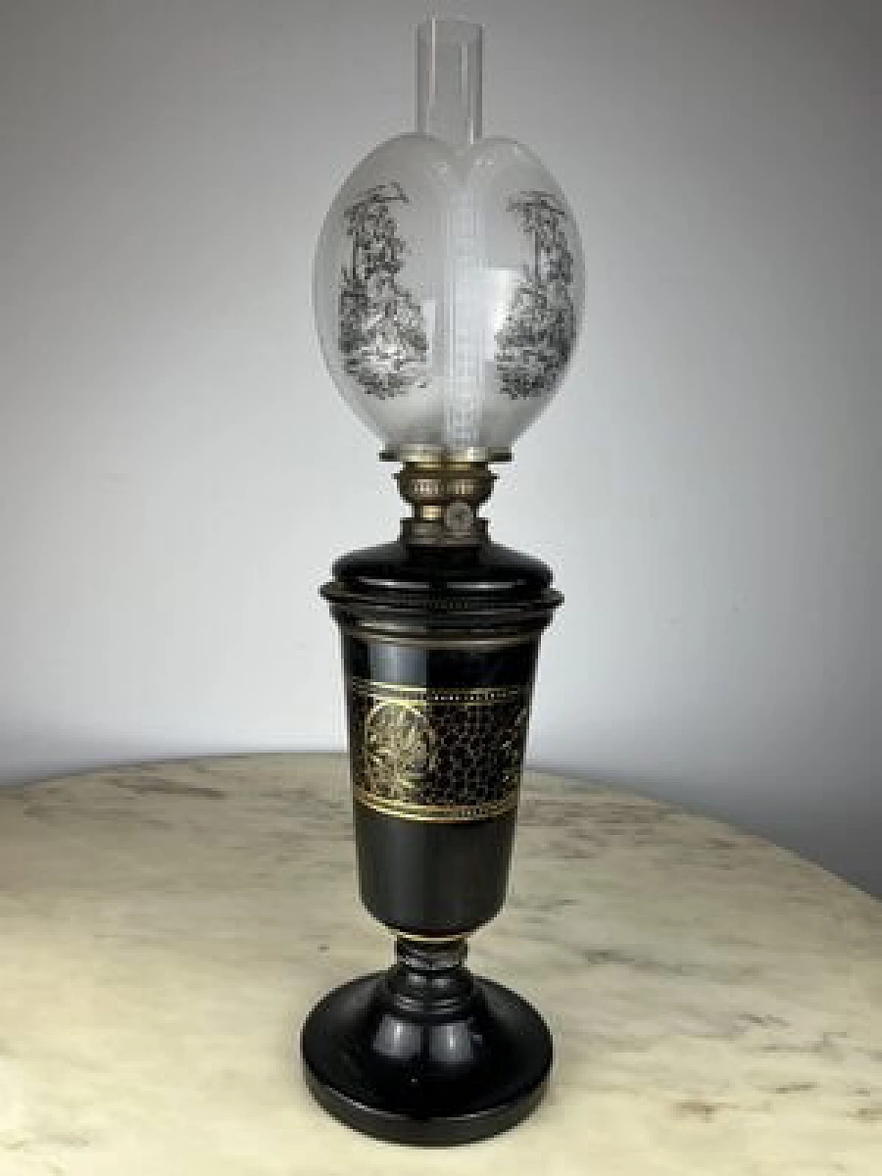 Ceramic, bronze and glass oil table lamp, 1930s 4