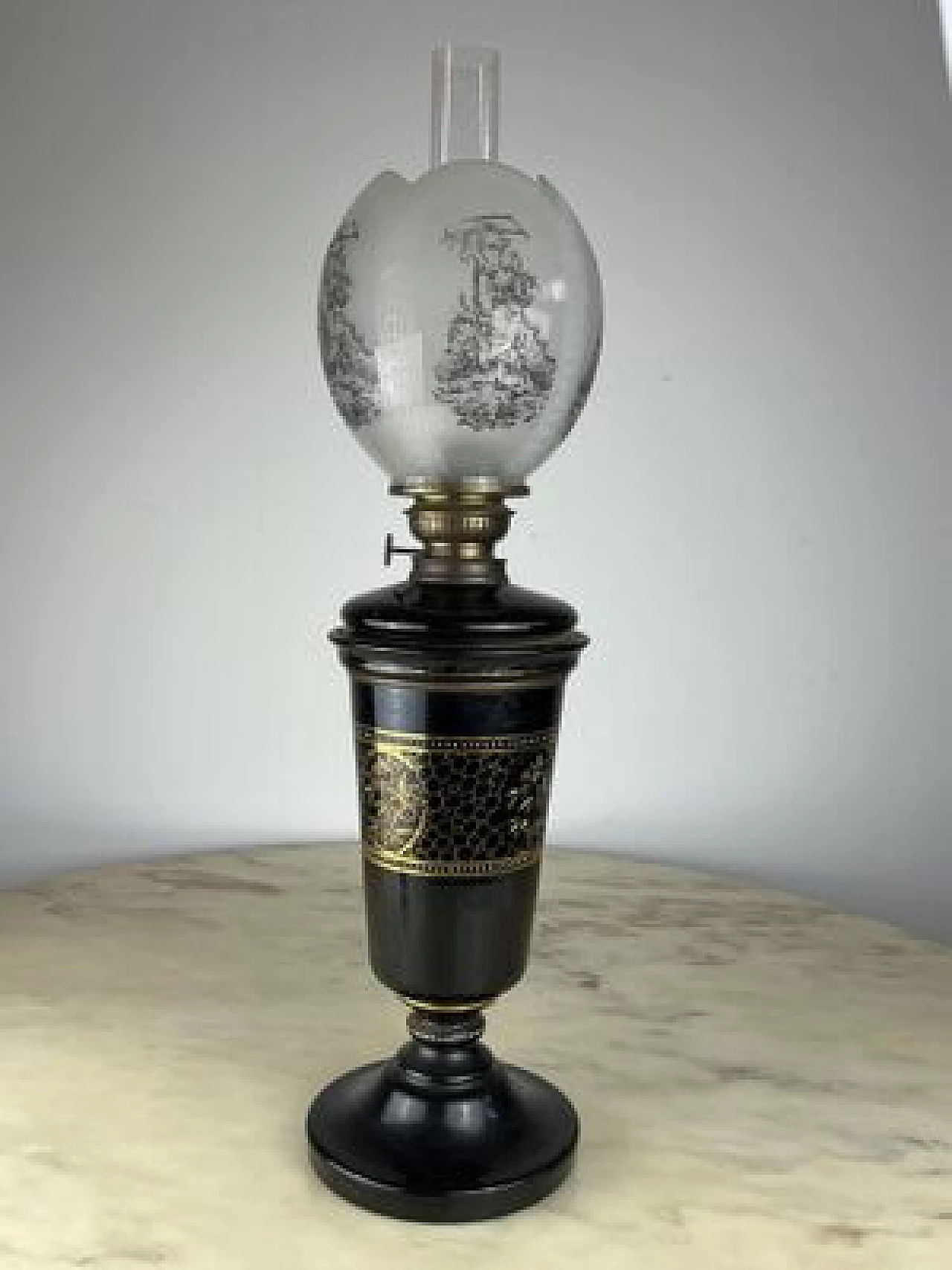 Ceramic, bronze and glass oil table lamp, 1930s 7