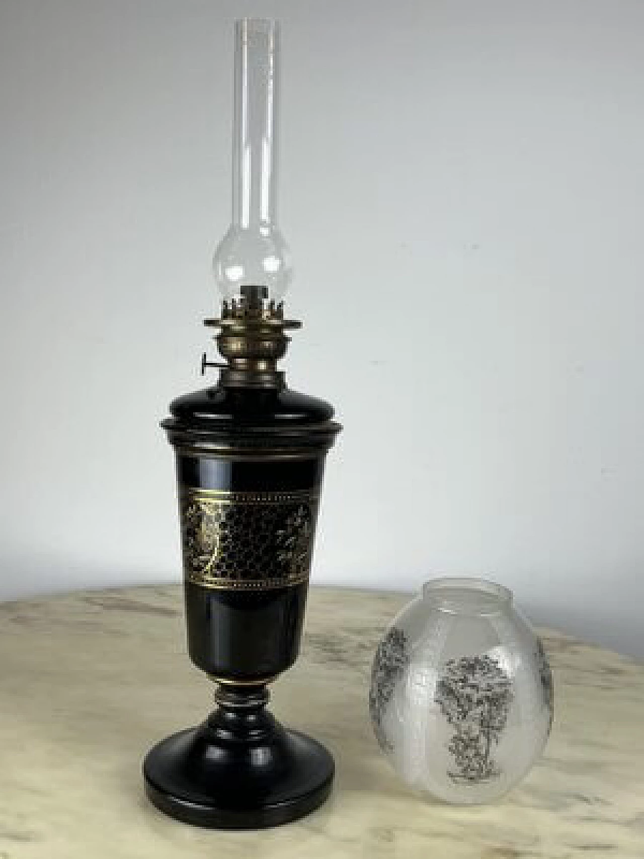 Ceramic, bronze and glass oil table lamp, 1930s 10