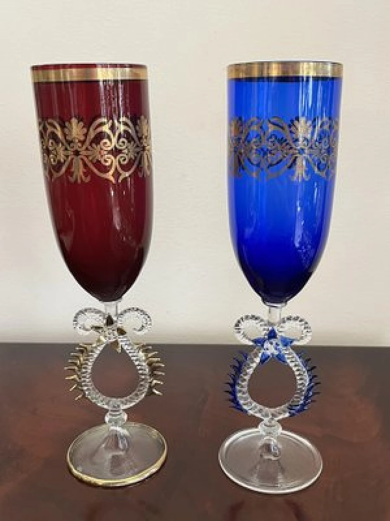 Pair of Murano glass flutes, 1980s 1