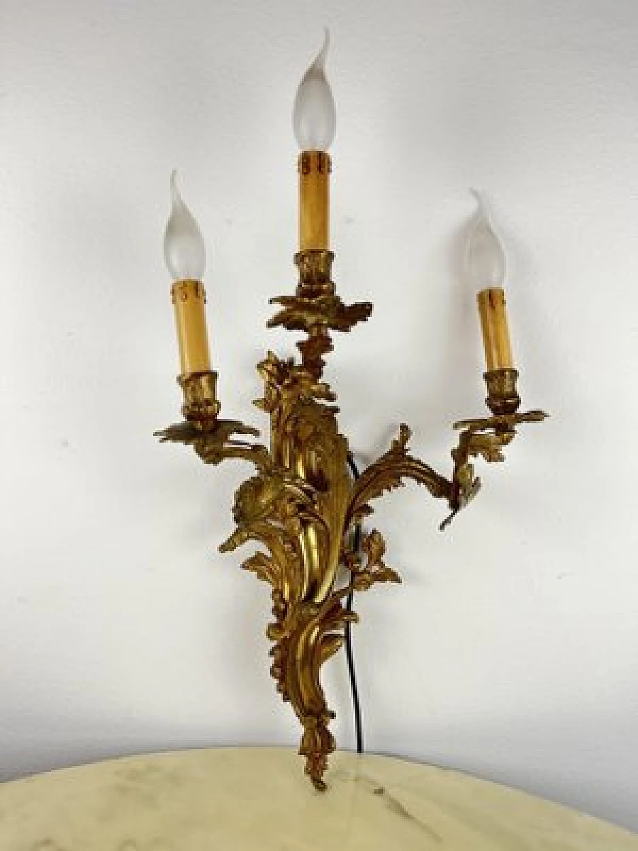 Three-light bronze wall sconce, 1960s 1