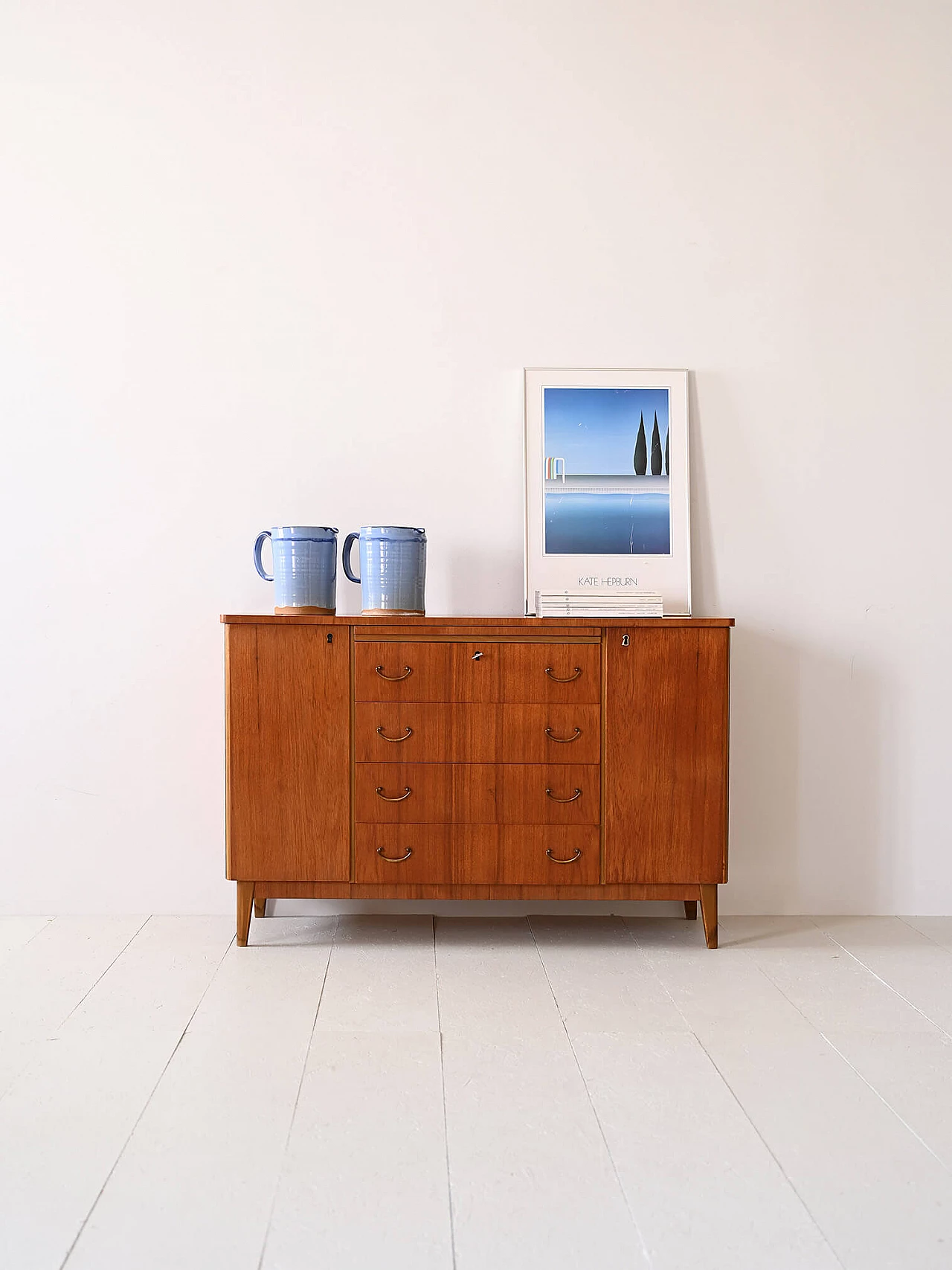 Scandinavian wood sideboard with central drawers, 1950s 1