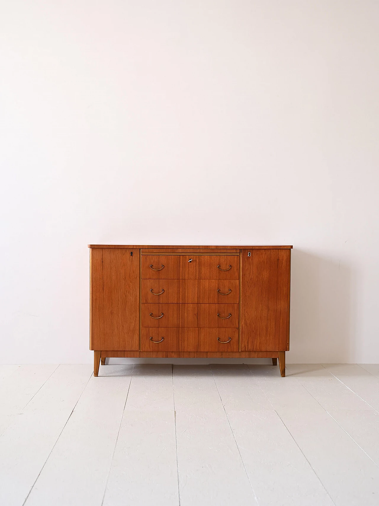 Scandinavian wood sideboard with central drawers, 1950s 2