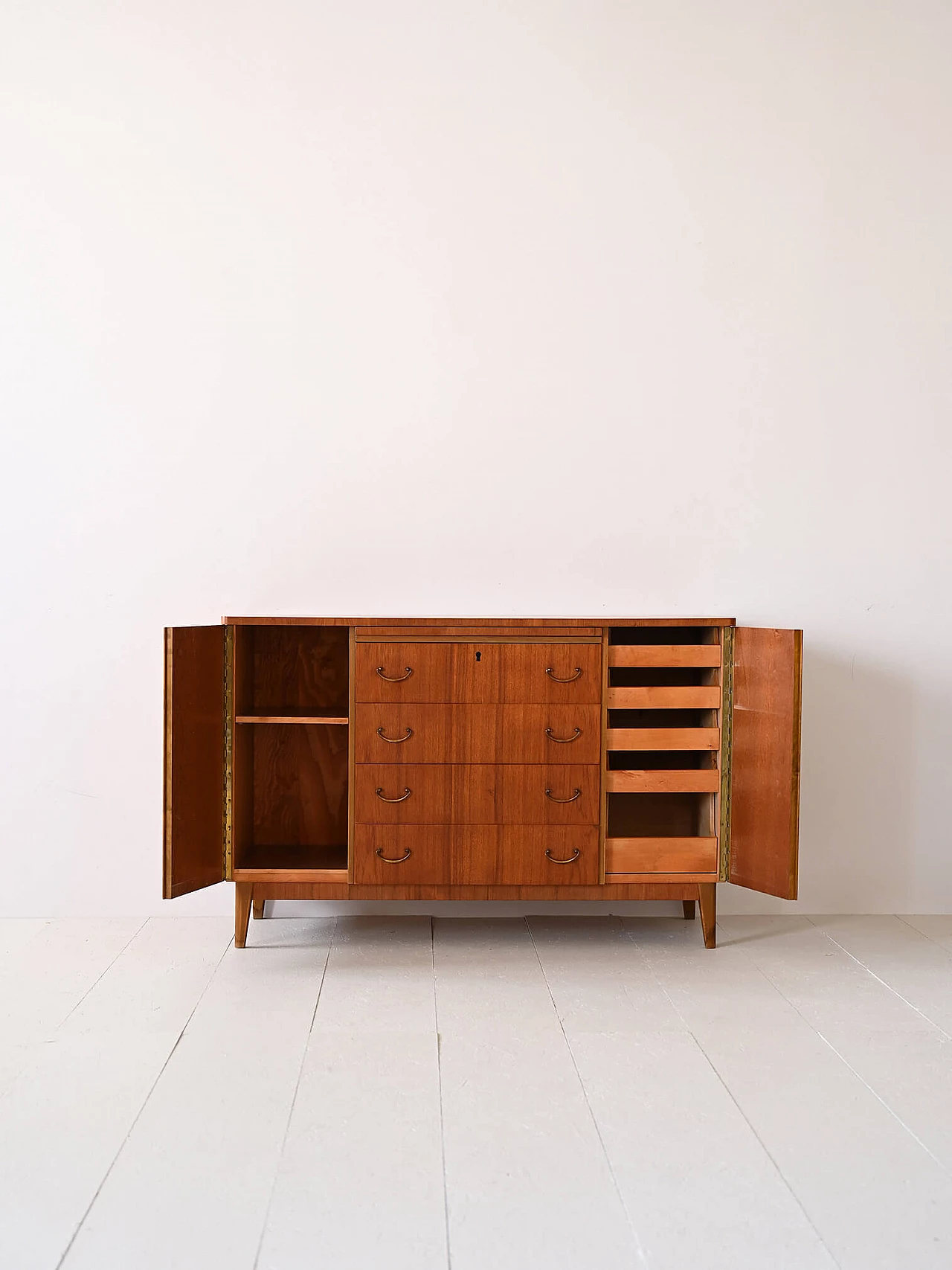 Scandinavian wood sideboard with central drawers, 1950s 3