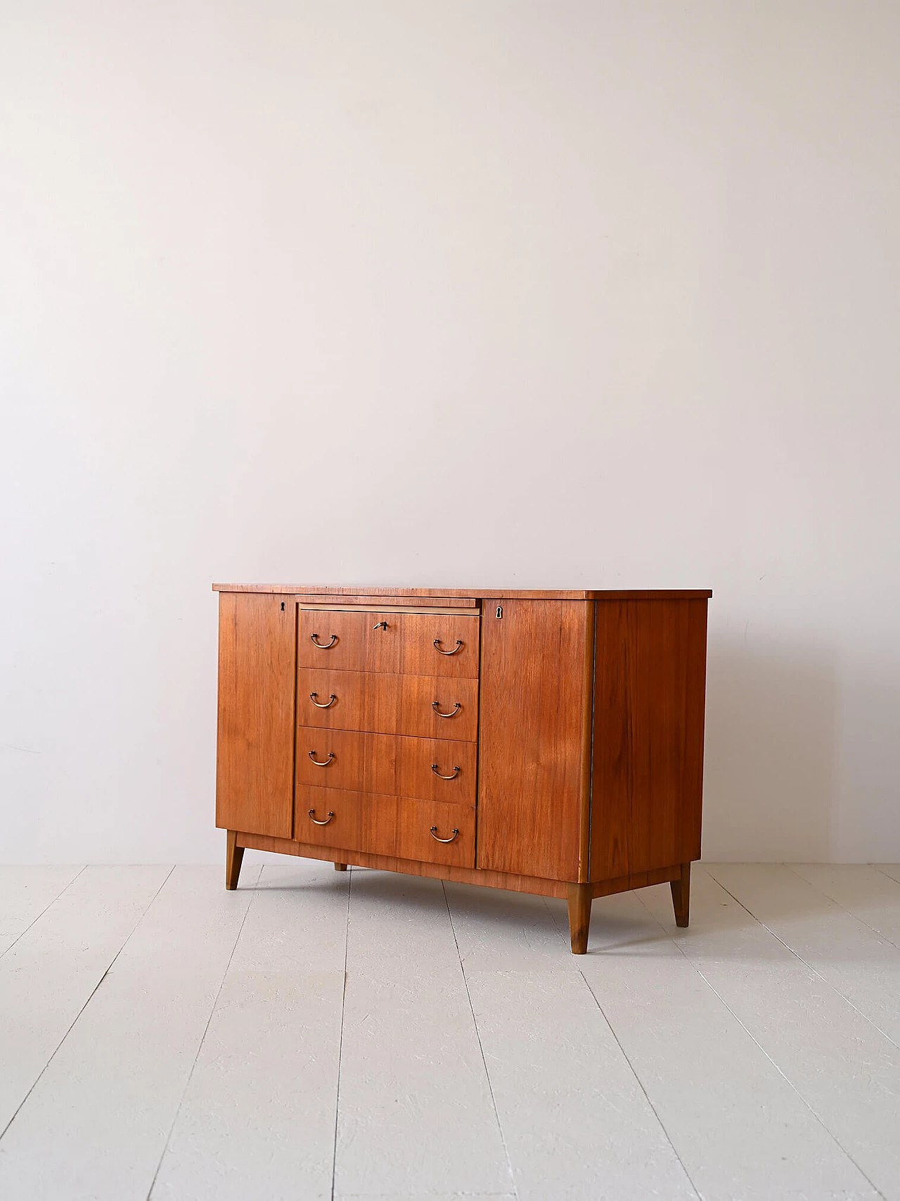 Scandinavian wood sideboard with central drawers, 1950s 6