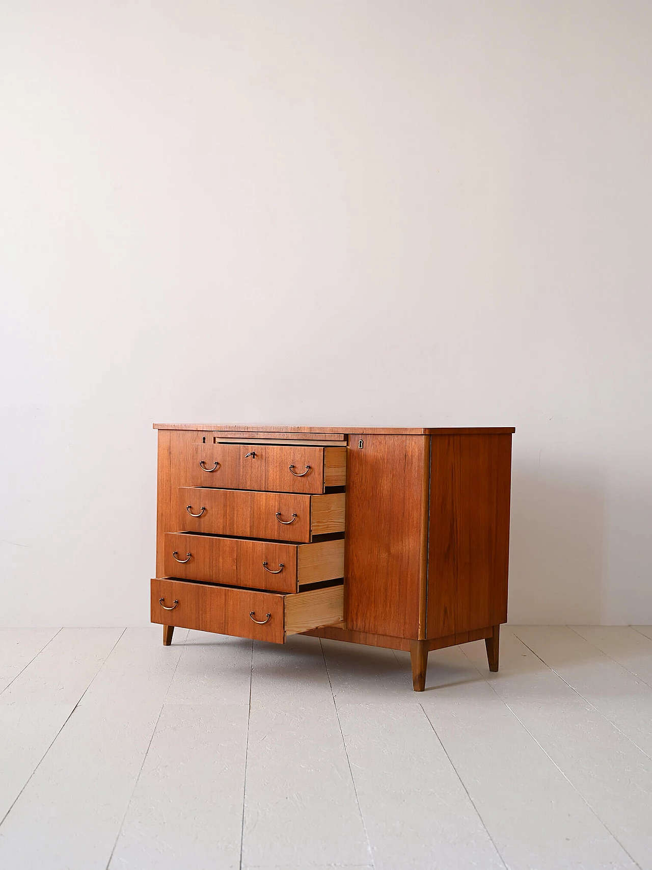 Scandinavian wood sideboard with central drawers, 1950s 7