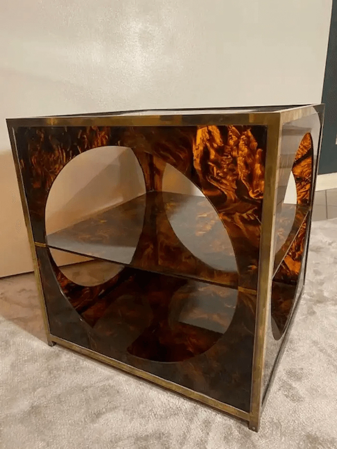 Plexiglass and brass coffee table in the style of Romeo Rega, 1960s 4