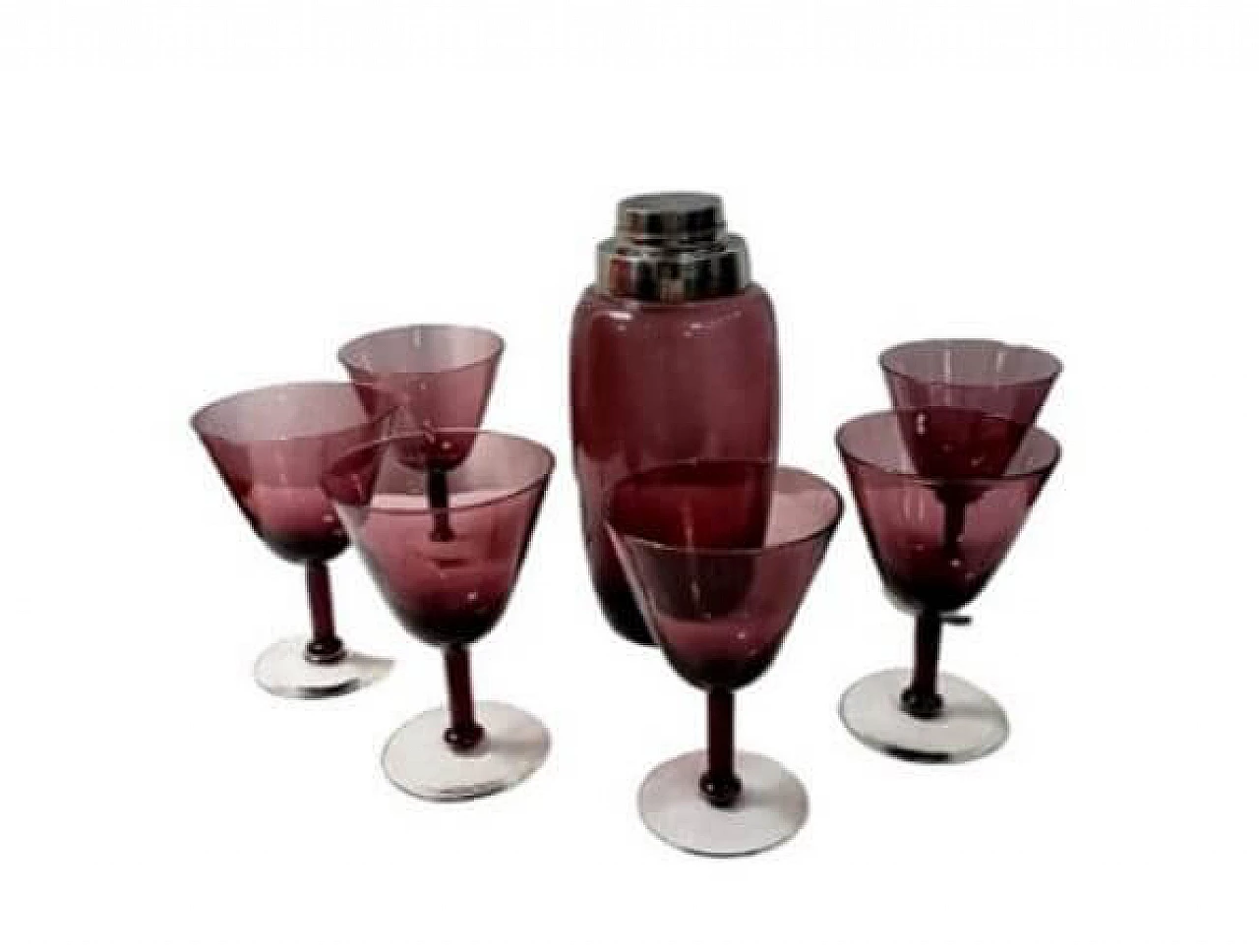 6 Cocktail glasses and shaker in indigo crystal, 1970s 1