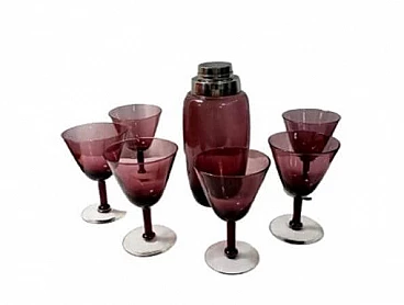 6 Cocktail glasses and shaker in indigo crystal, 1970s