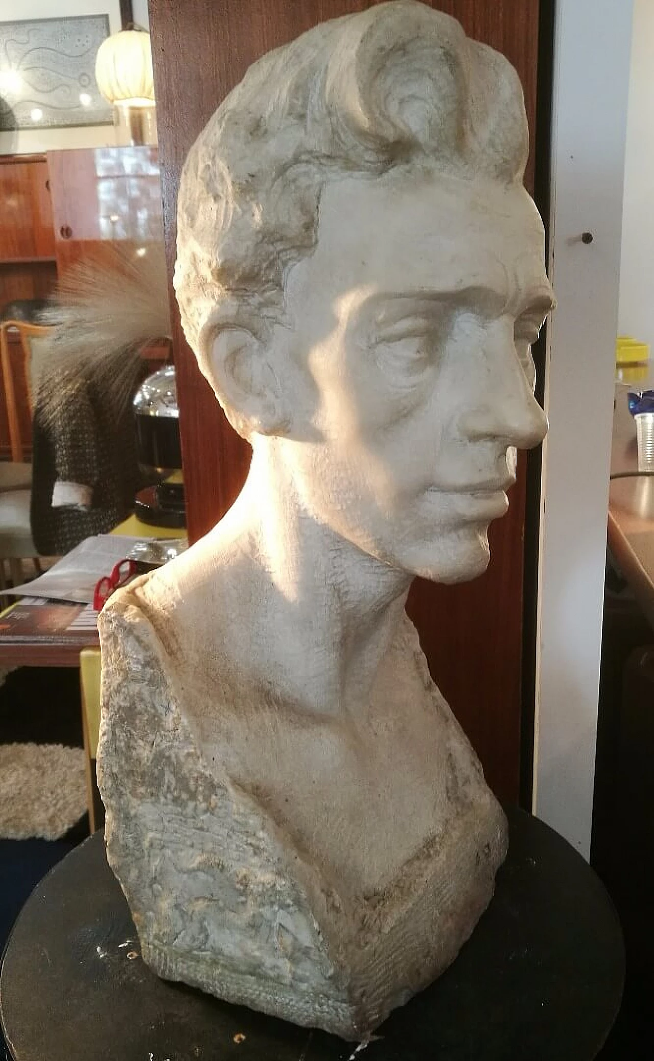 Alfredo Pina, male head, Carrara marble sculpture 7