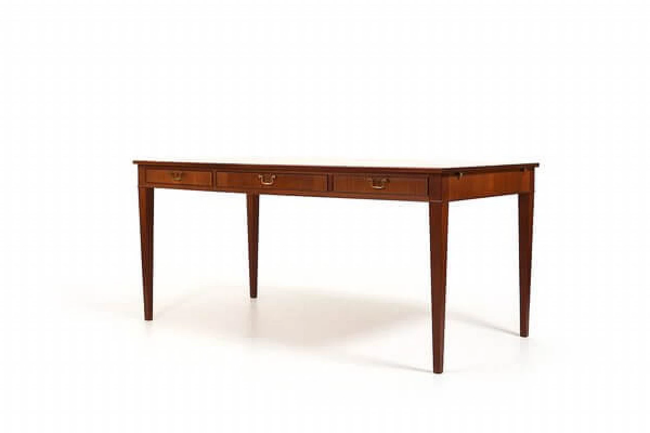 Fine wood desk with drawers and brass handles by Frits Henningsen, 1940s 1