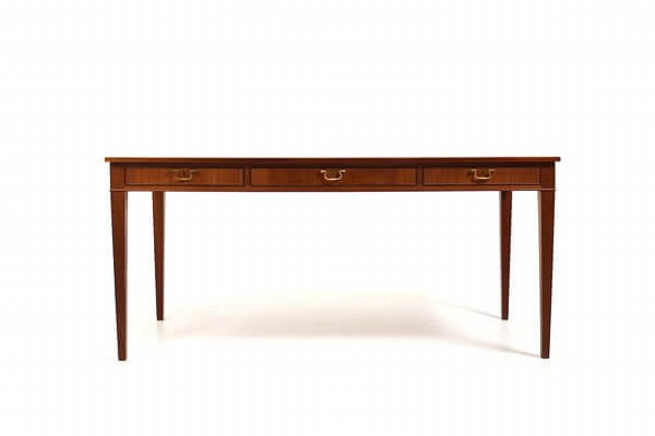 Fine wood desk with drawers and brass handles by Frits Henningsen, 1940s 3