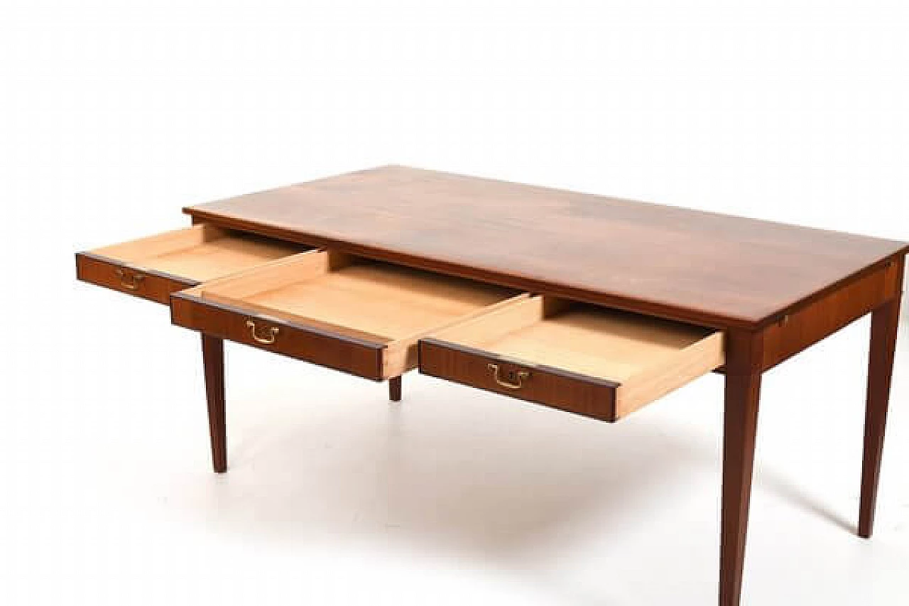 Fine wood desk with drawers and brass handles by Frits Henningsen, 1940s 5