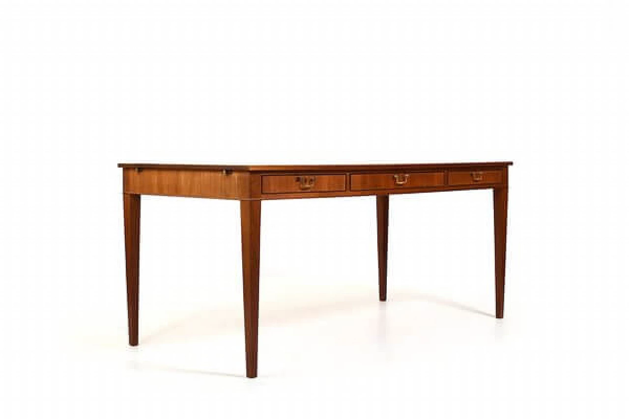 Fine wood desk with drawers and brass handles by Frits Henningsen, 1940s 8