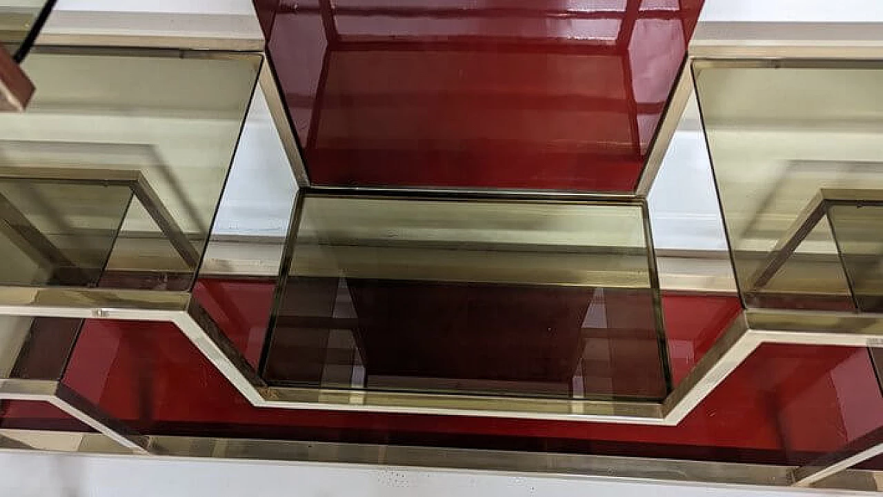 Brass-plated metal bookcase with smoked glass shelves, 1970s 4