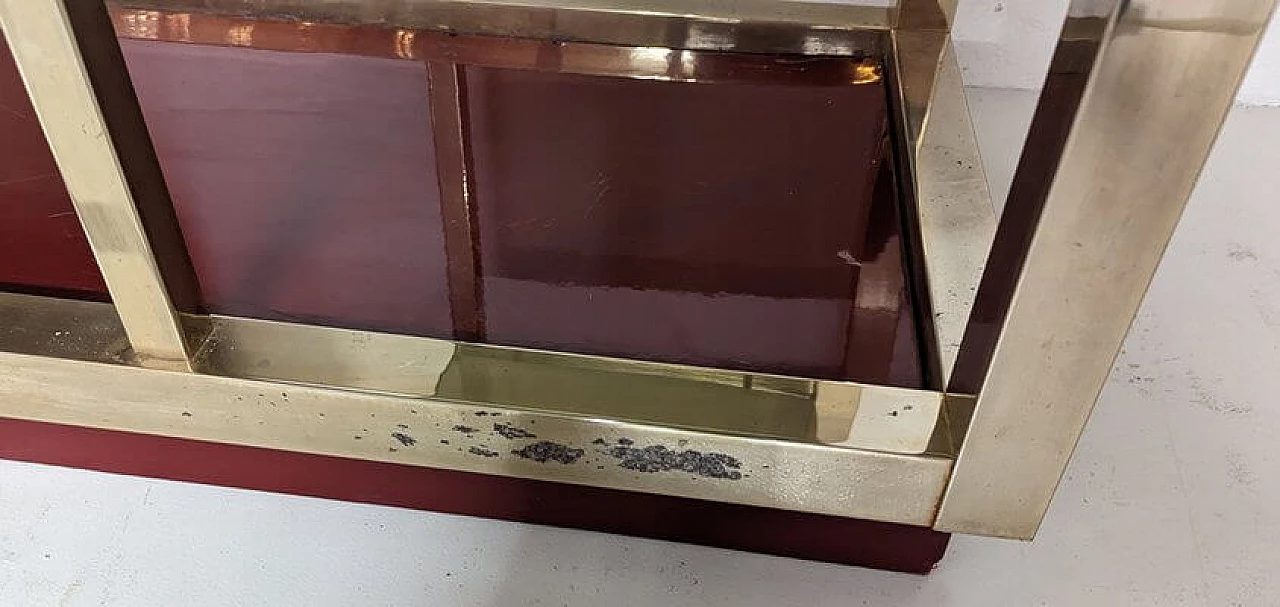 Brass-plated metal bookcase with smoked glass shelves, 1970s 5