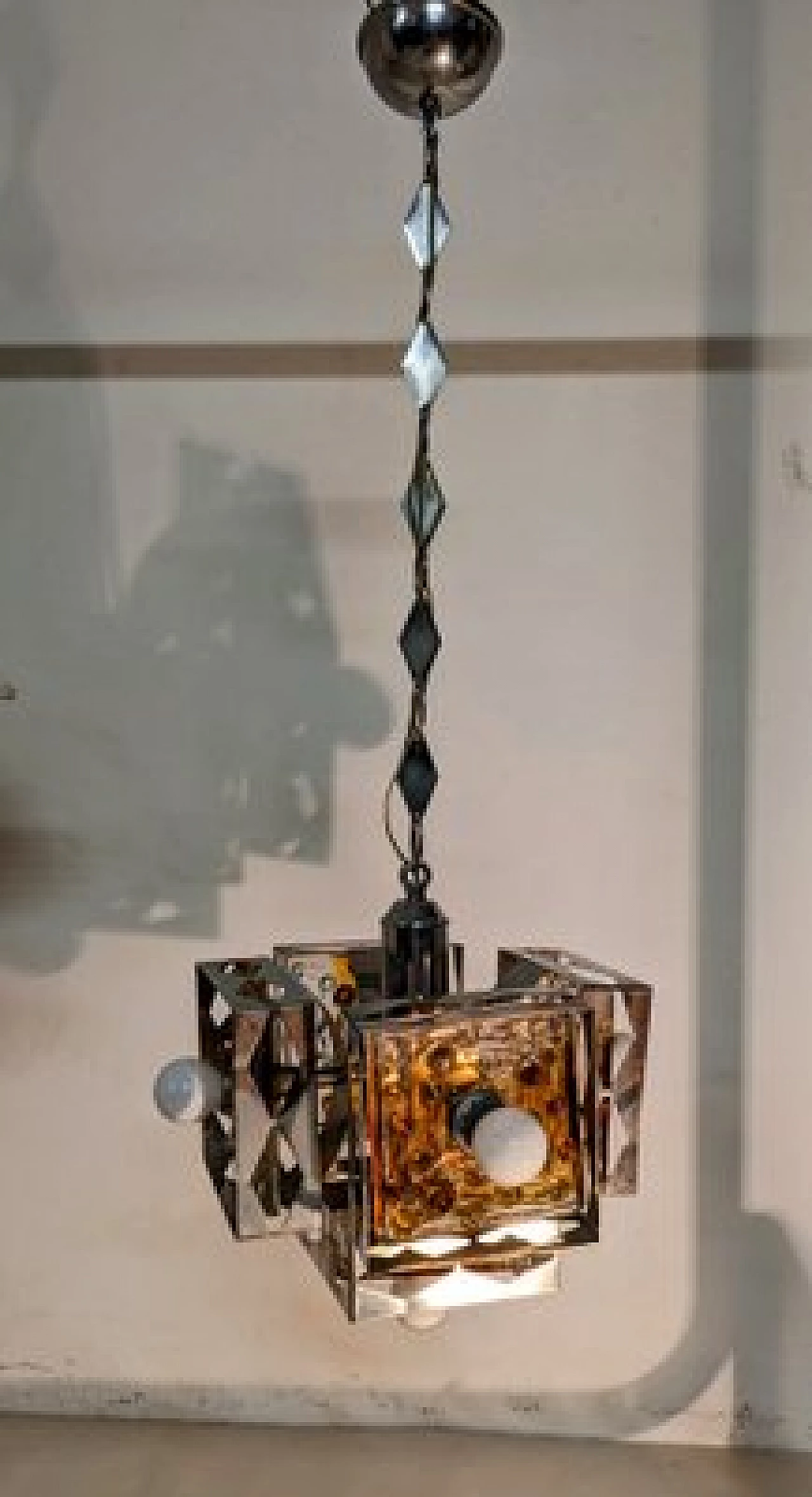 Chandelier in steel and Murano glass elements, 70s 1