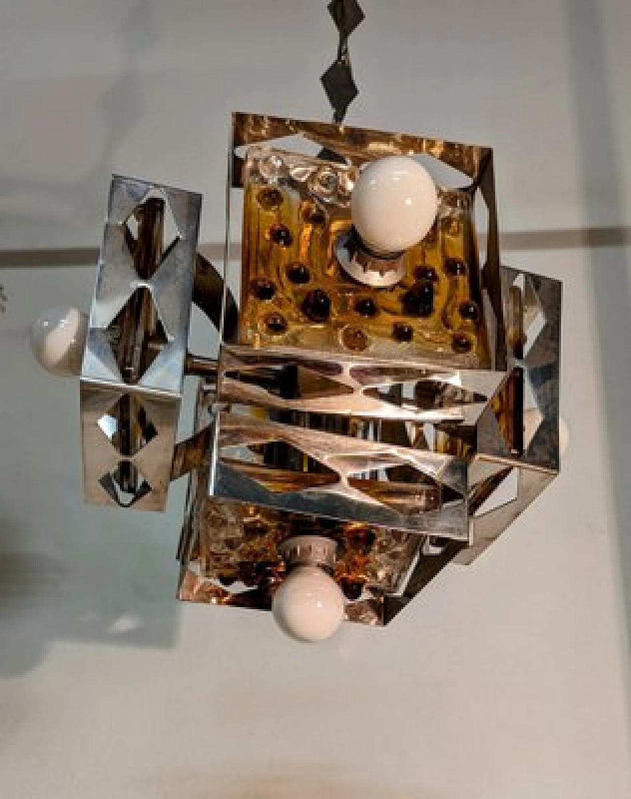 Chandelier in steel and Murano glass elements, 70s 2