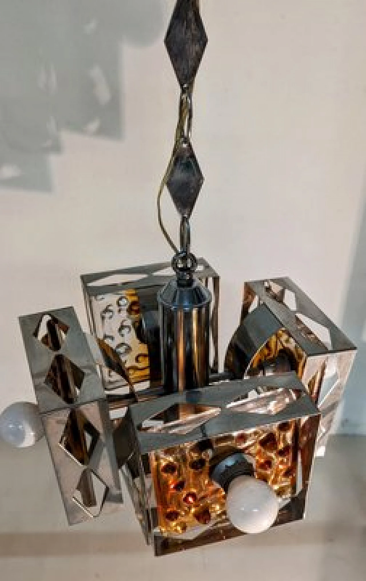 Chandelier in steel and Murano glass elements, 70s 4