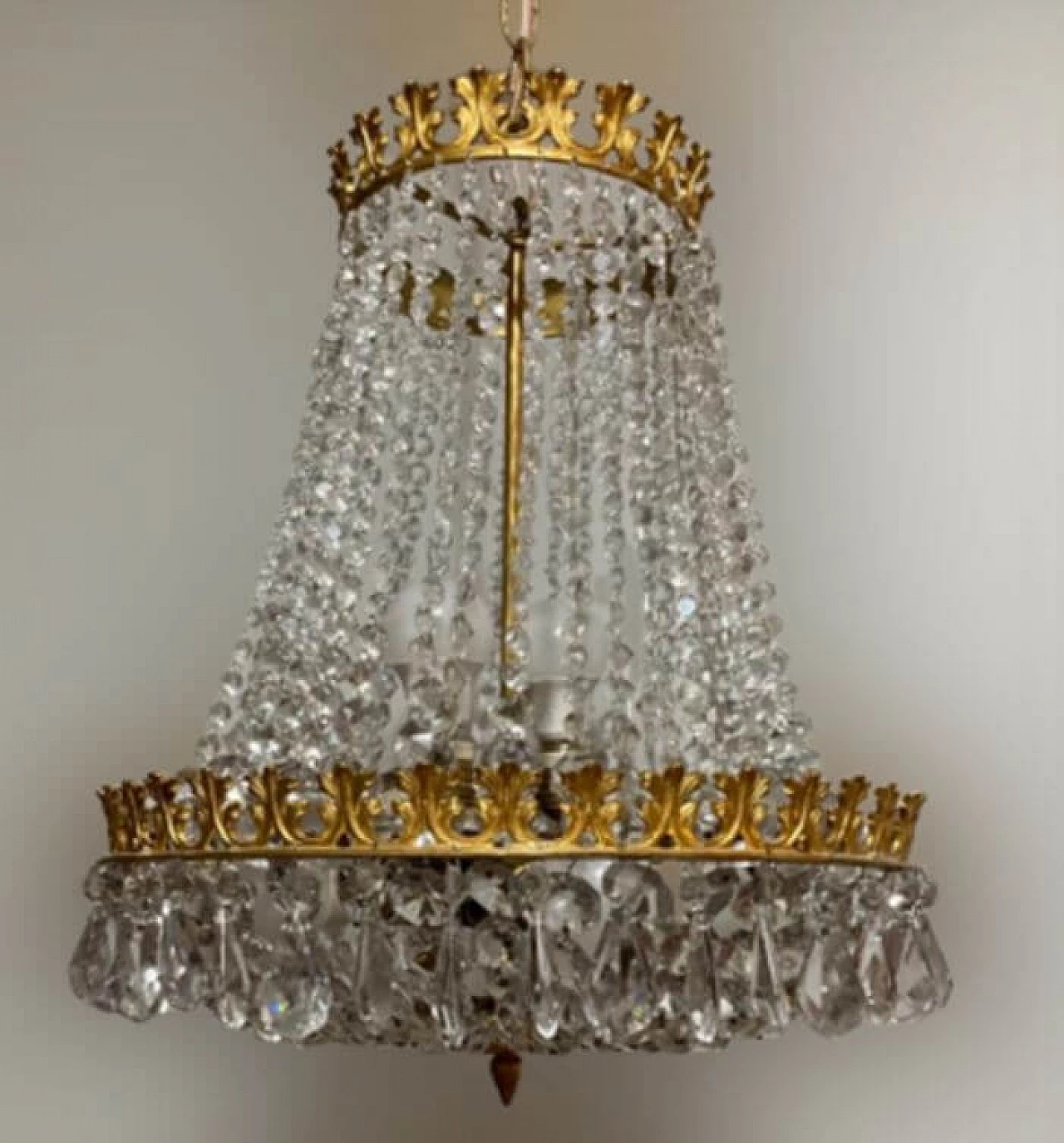 Empire-style chandelier in rock crystal and bronze, 1960s 1