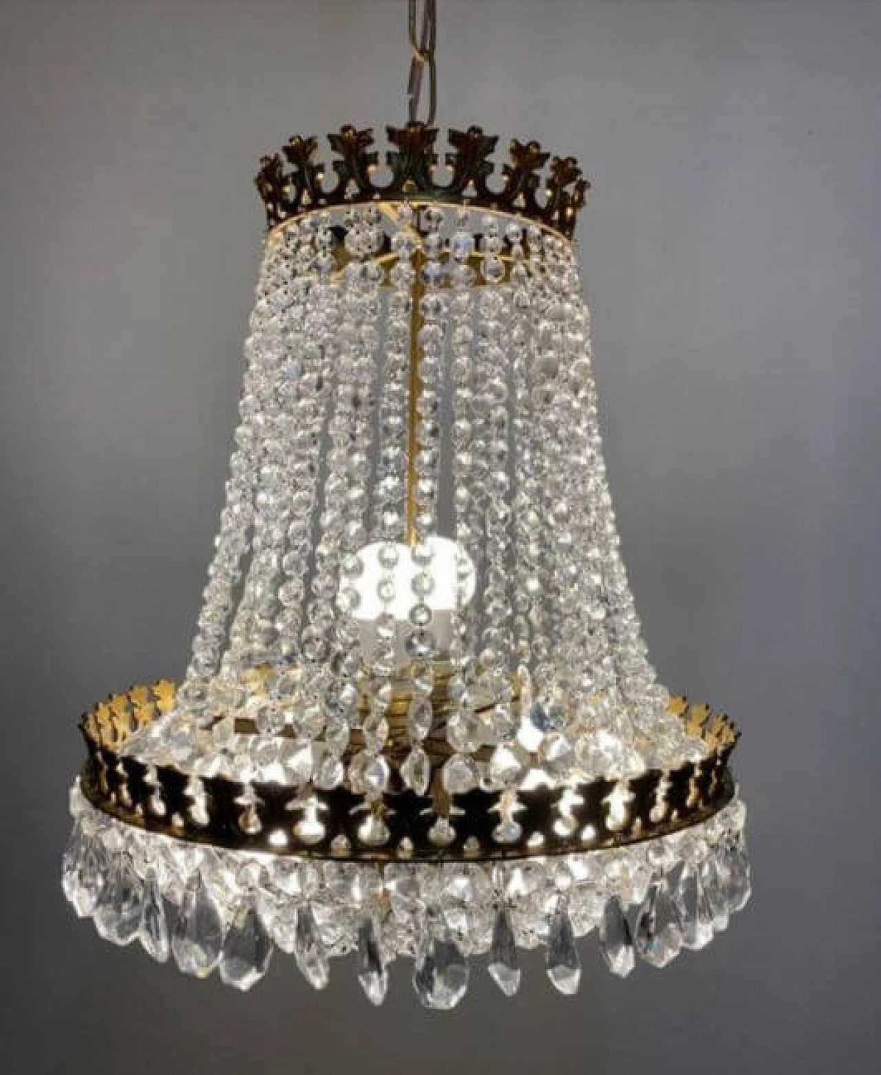 Empire-style chandelier in rock crystal and bronze, 1960s 2