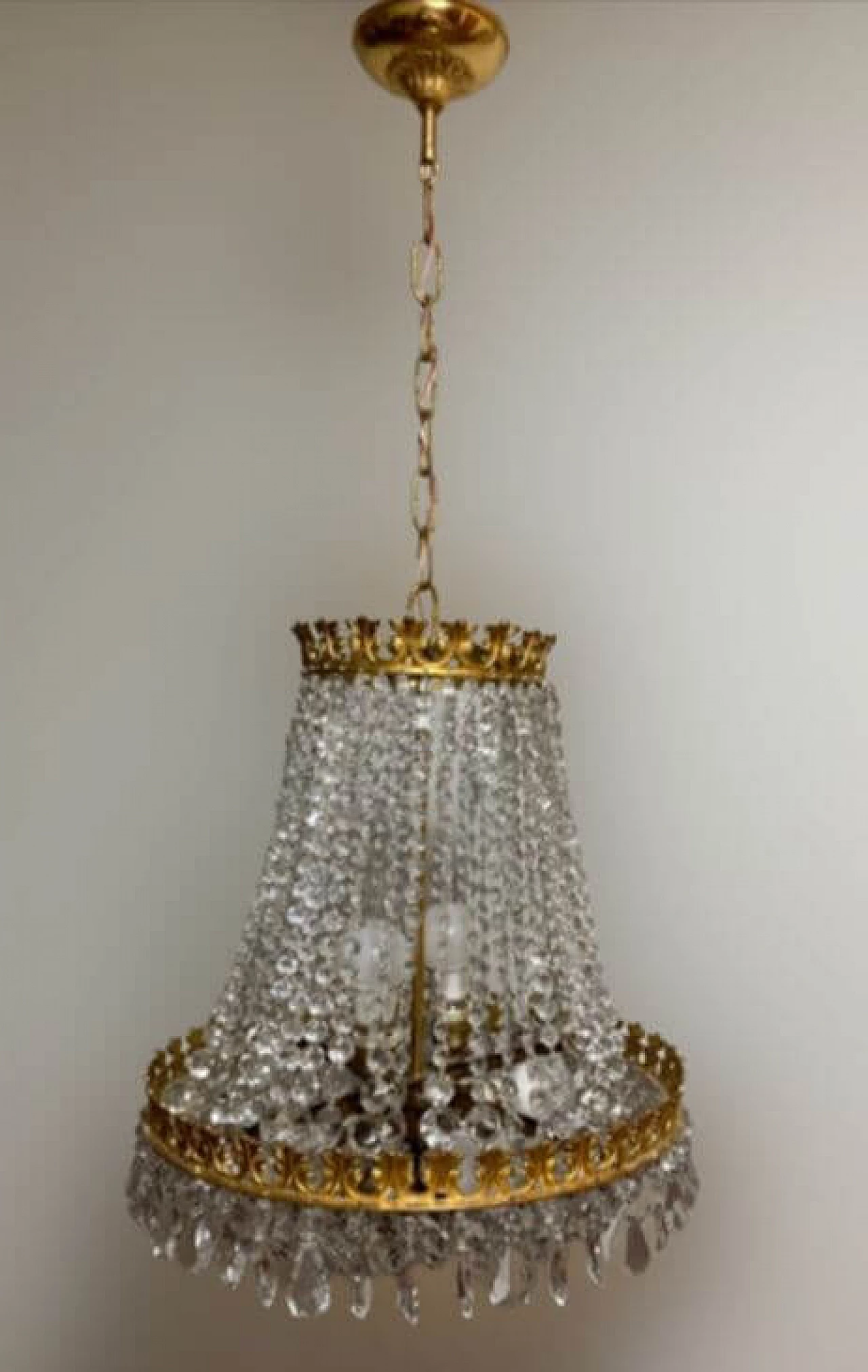 Empire-style chandelier in rock crystal and bronze, 1960s 3