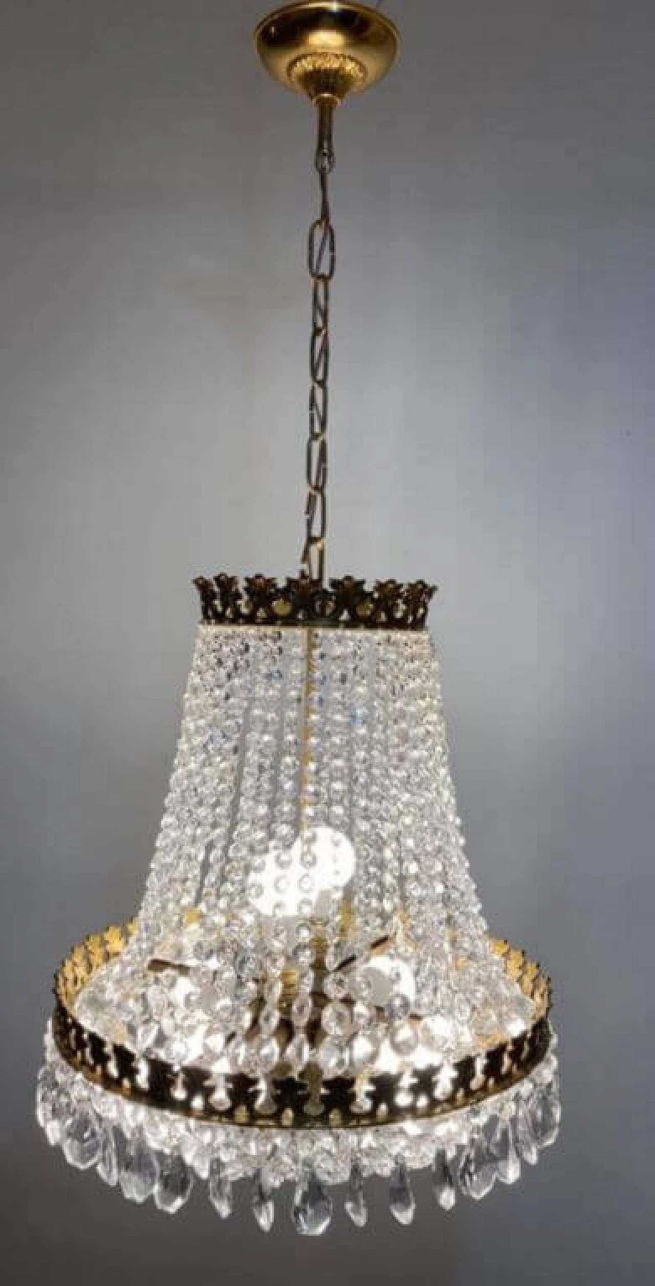 Empire-style chandelier in rock crystal and bronze, 1960s 4