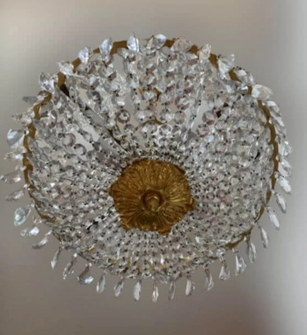 Empire-style chandelier in rock crystal and bronze, 1960s 5