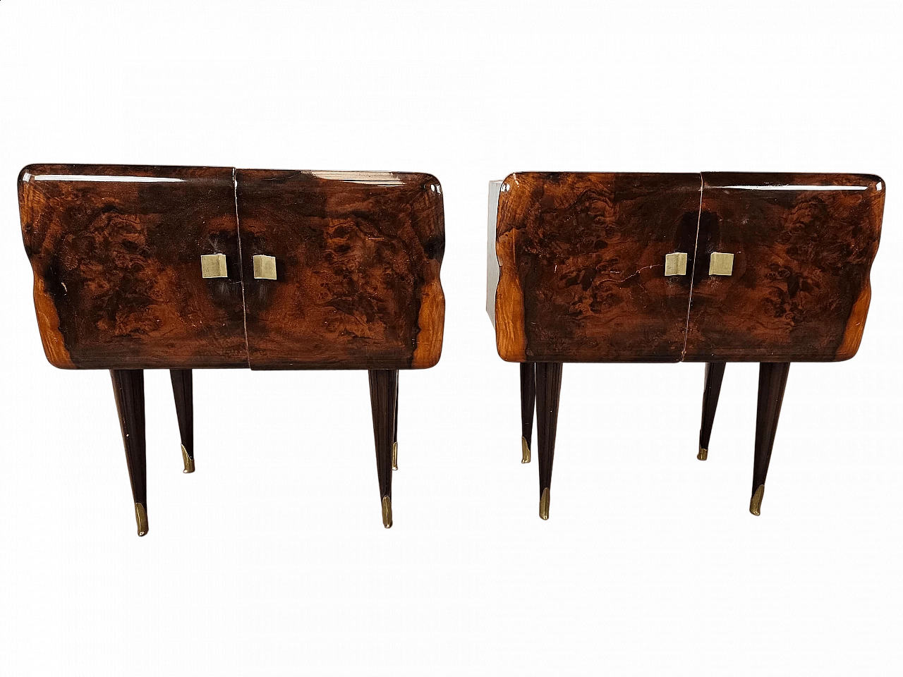 Pair of wood bedside tables with stained glass top, 1950s 28