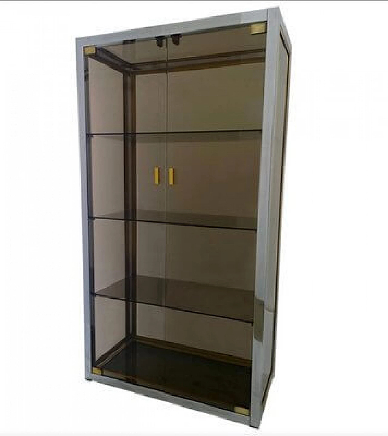 Brass, steel and smoked glass display case, 1970s 1