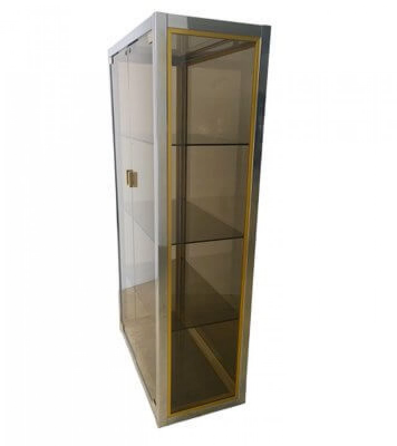 Brass, steel and smoked glass display case, 1970s 2