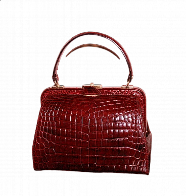 Bordeaux-coloured crocodile leather handbag, 1950s