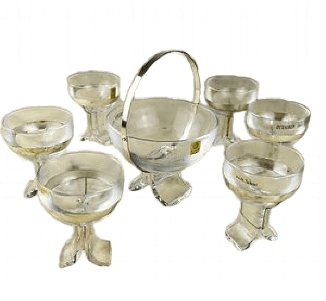 6 Glasses and bucket in crystal and 800 silver by Taddei Sestini for Kristall Krisla, 1970s 12