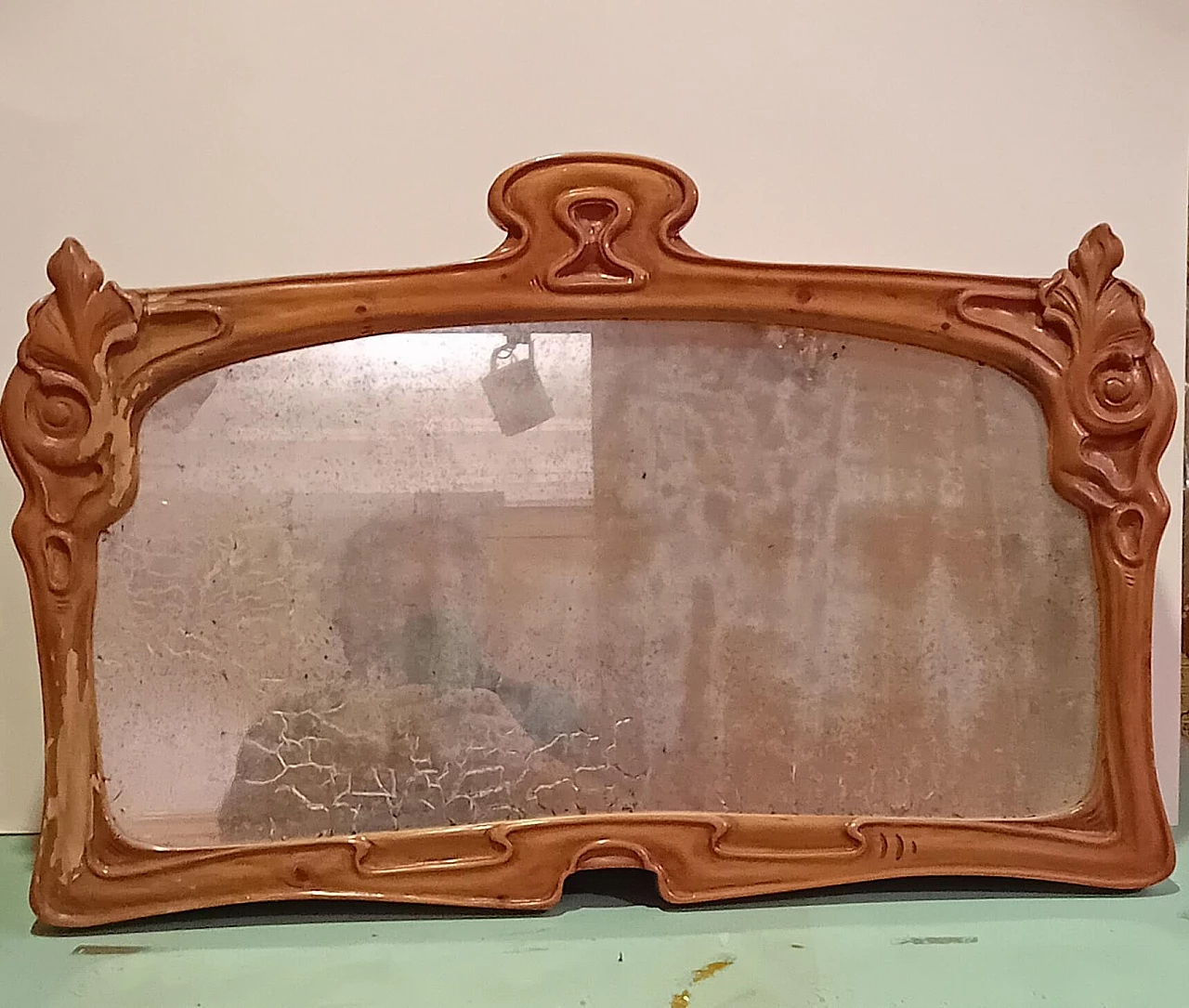 Art Nouveau wooden cabinet with mirror flap, 1920s 1